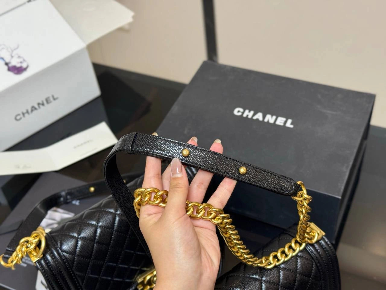 CHANEL Le Boy Chain Bag (BLACK GOLD)
