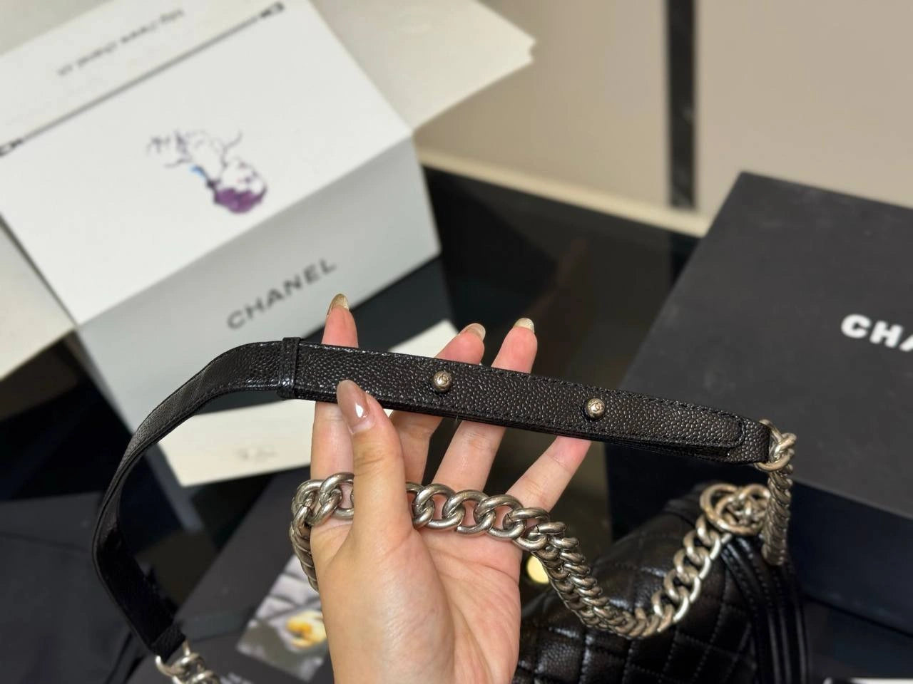 CHANEL Le Boy Chain Bag (BLACK SILVER)