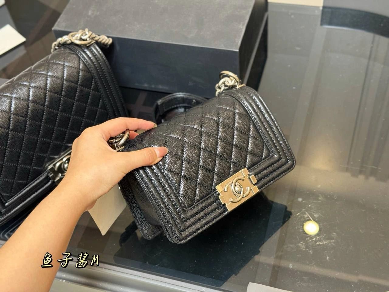 CHANEL Le Boy Chain Bag (BLACK SILVER)