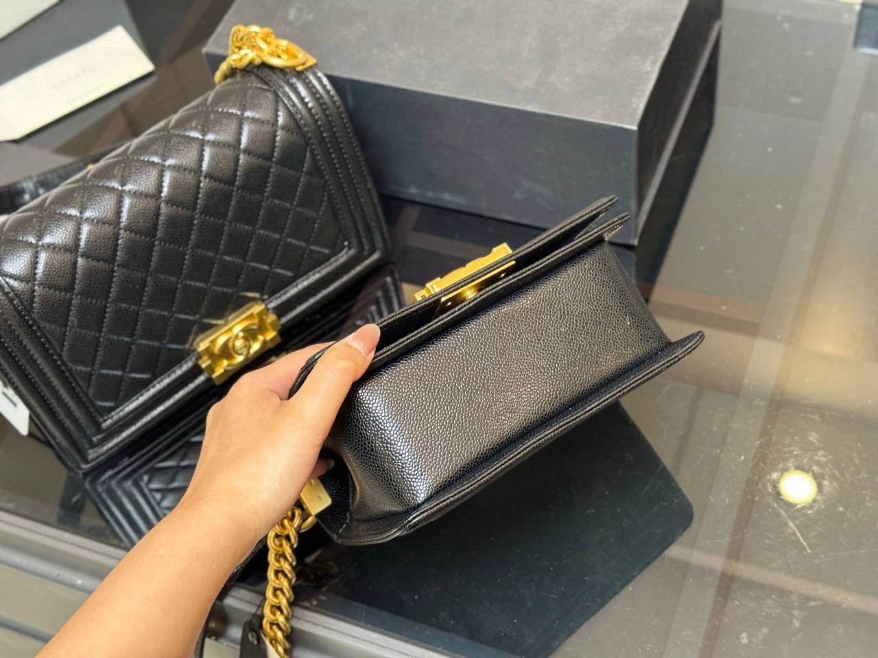 CHANEL Le Boy Chain Bag (BLACK GOLD)