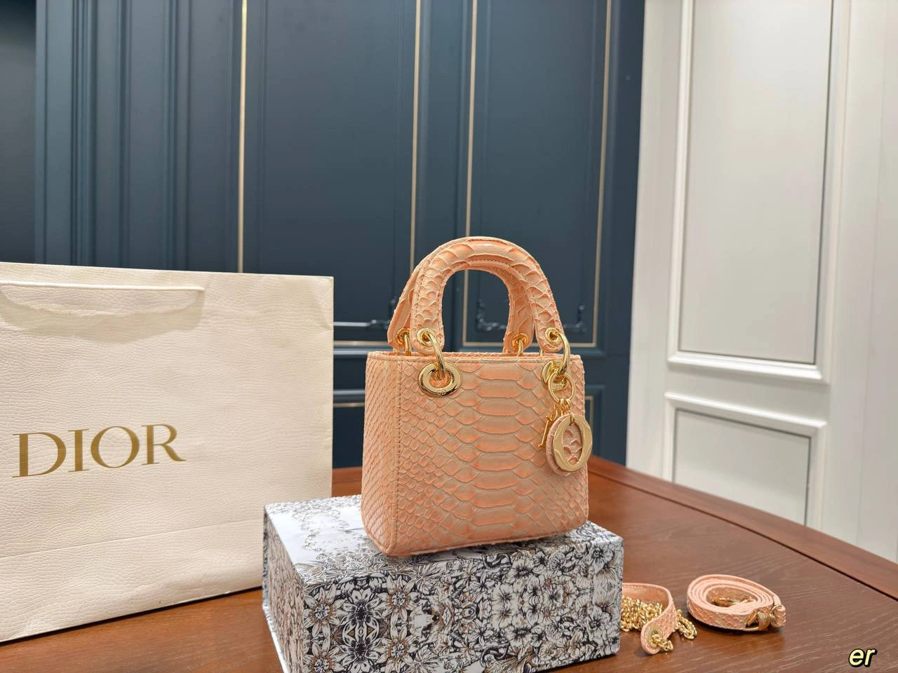 DIOR Lady Bag – Croc-Embossed Leather (Medium)