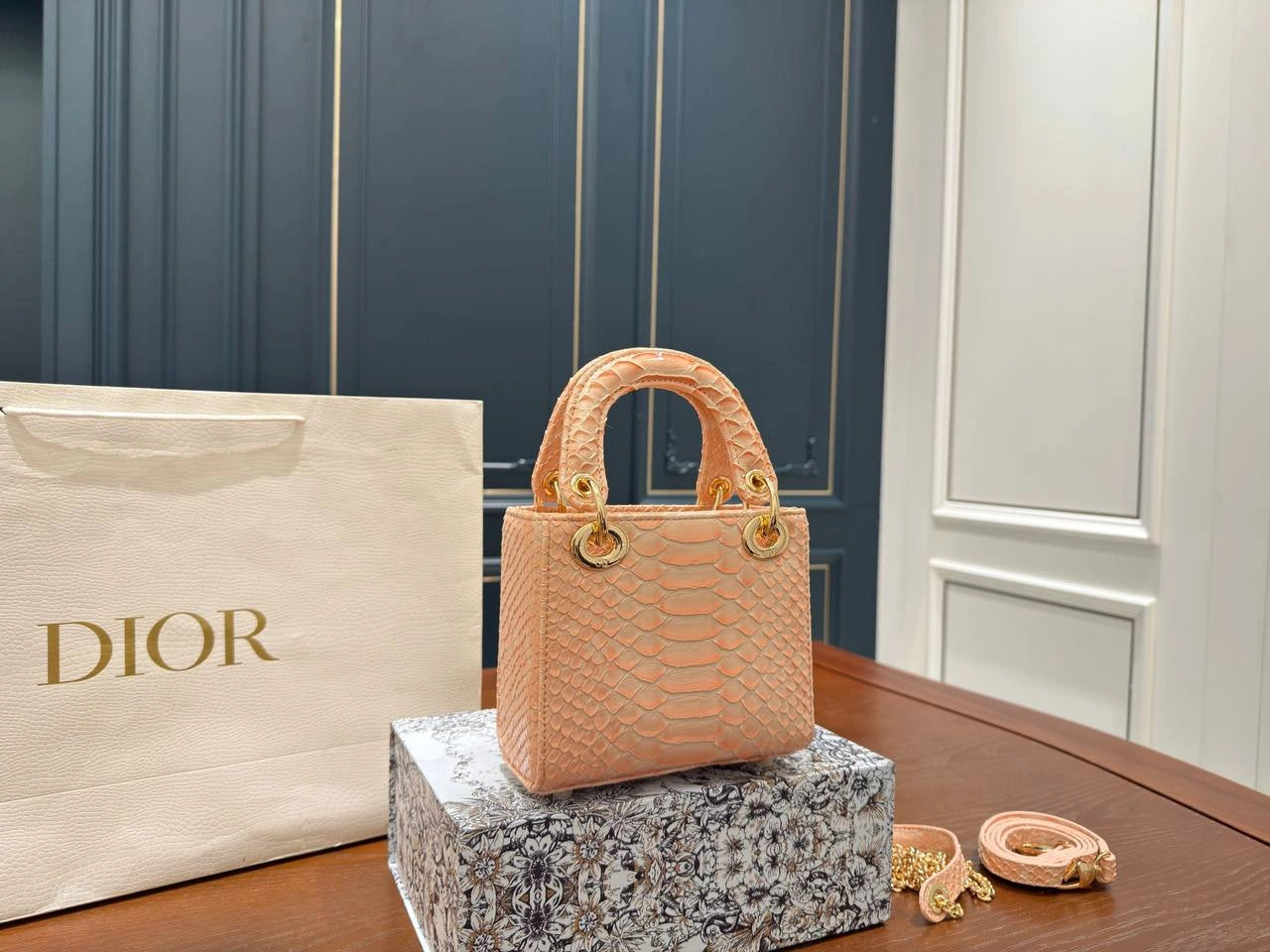 DIOR Lady Bag – Croc-Embossed Leather (Medium)